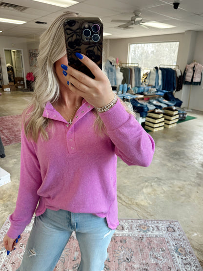 Bright Mauve Fleece Henley