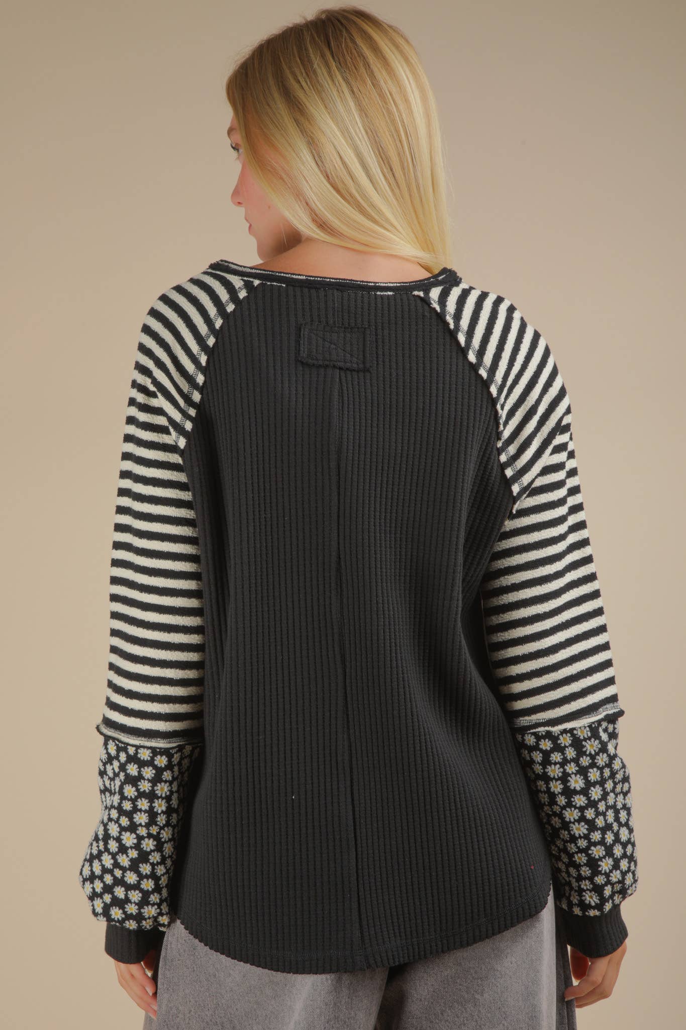 Black Floral Stripe Top