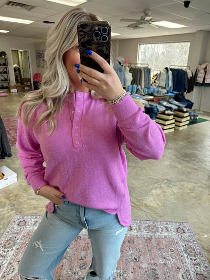 Bright Mauve Fleece Henley