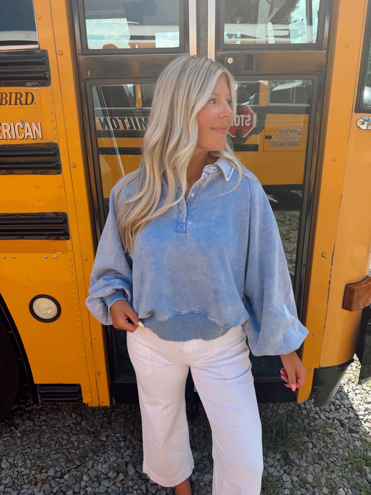 Cornflower Blue Button Up Pullover