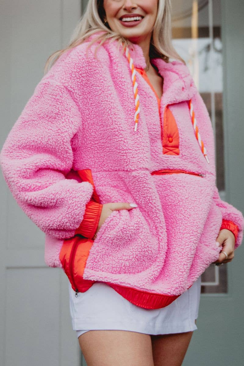 Pink Two-Toned Sherpa Pullover