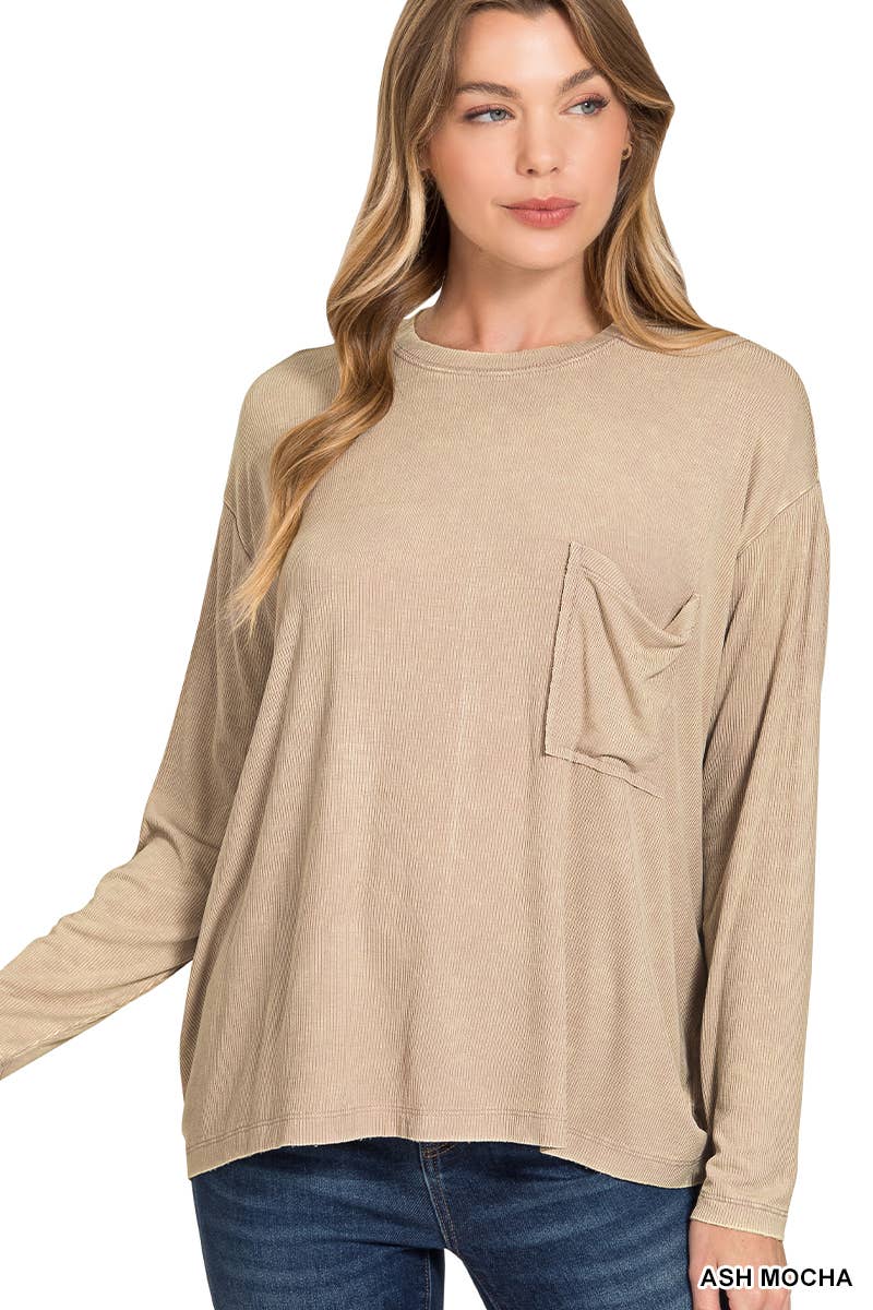 Washed Dolman Top With Pocket