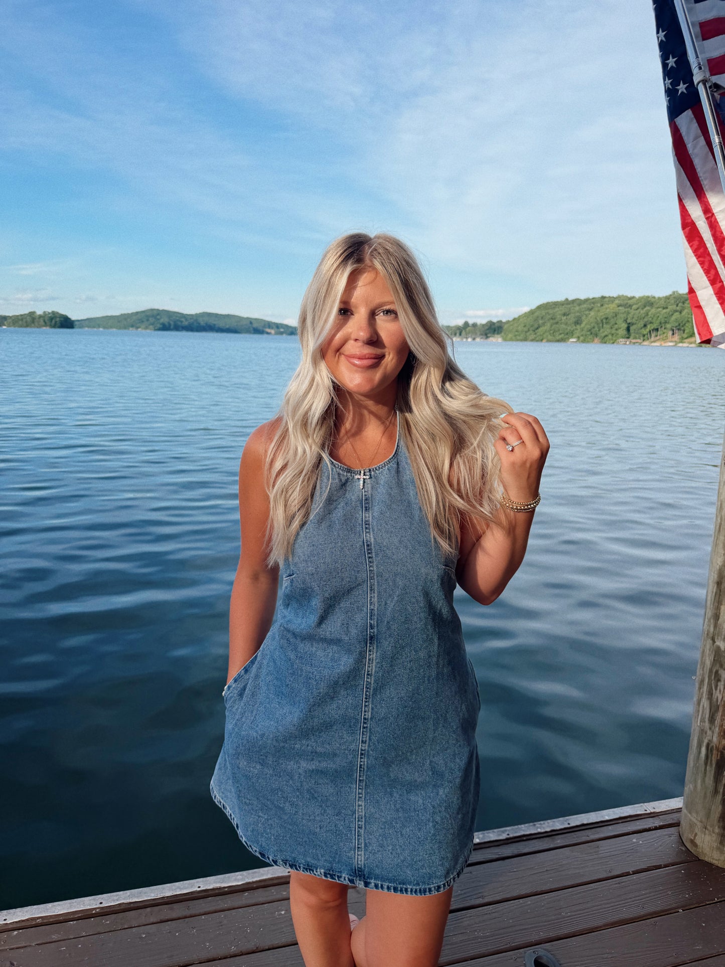 HALTER NECK DENIM DRESS