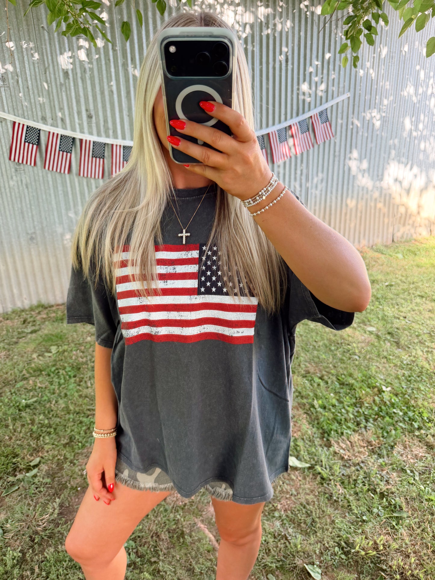 Mineral Washed Flag Graphic Tee