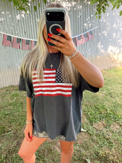 Mineral Washed Flag Graphic Tee