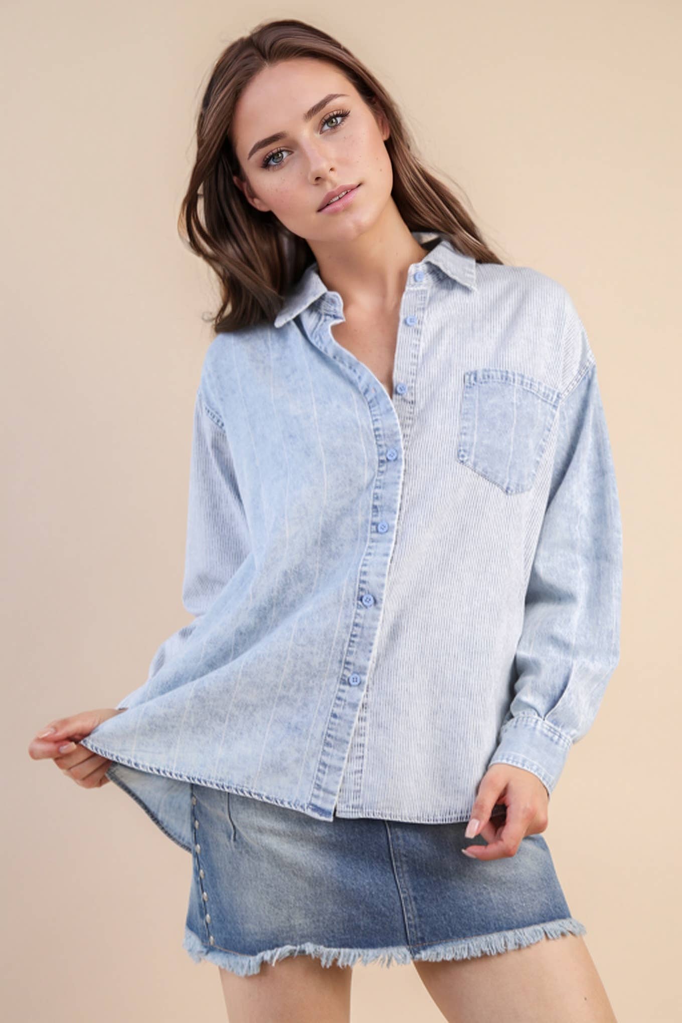 Mineral Washed Denim Top LT INDIGO