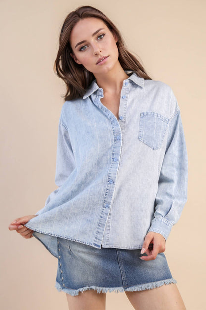 Mineral Washed Denim Top LT INDIGO