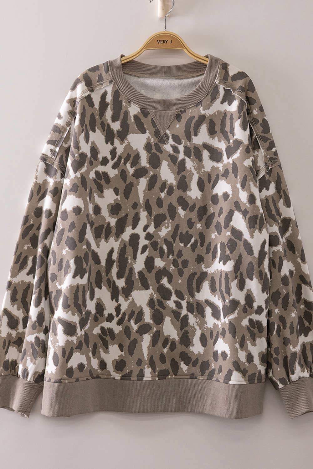 PLUS Neutral Leopard Pullover Sweatshirt