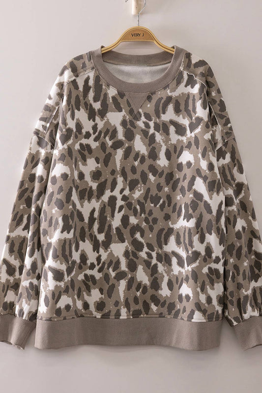 PLUS Neutral Leopard Pullover Sweatshirt