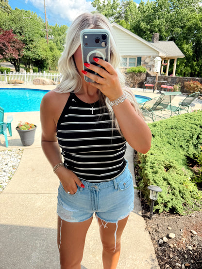 HIGH NECK STRIPE SUMMER TANK
