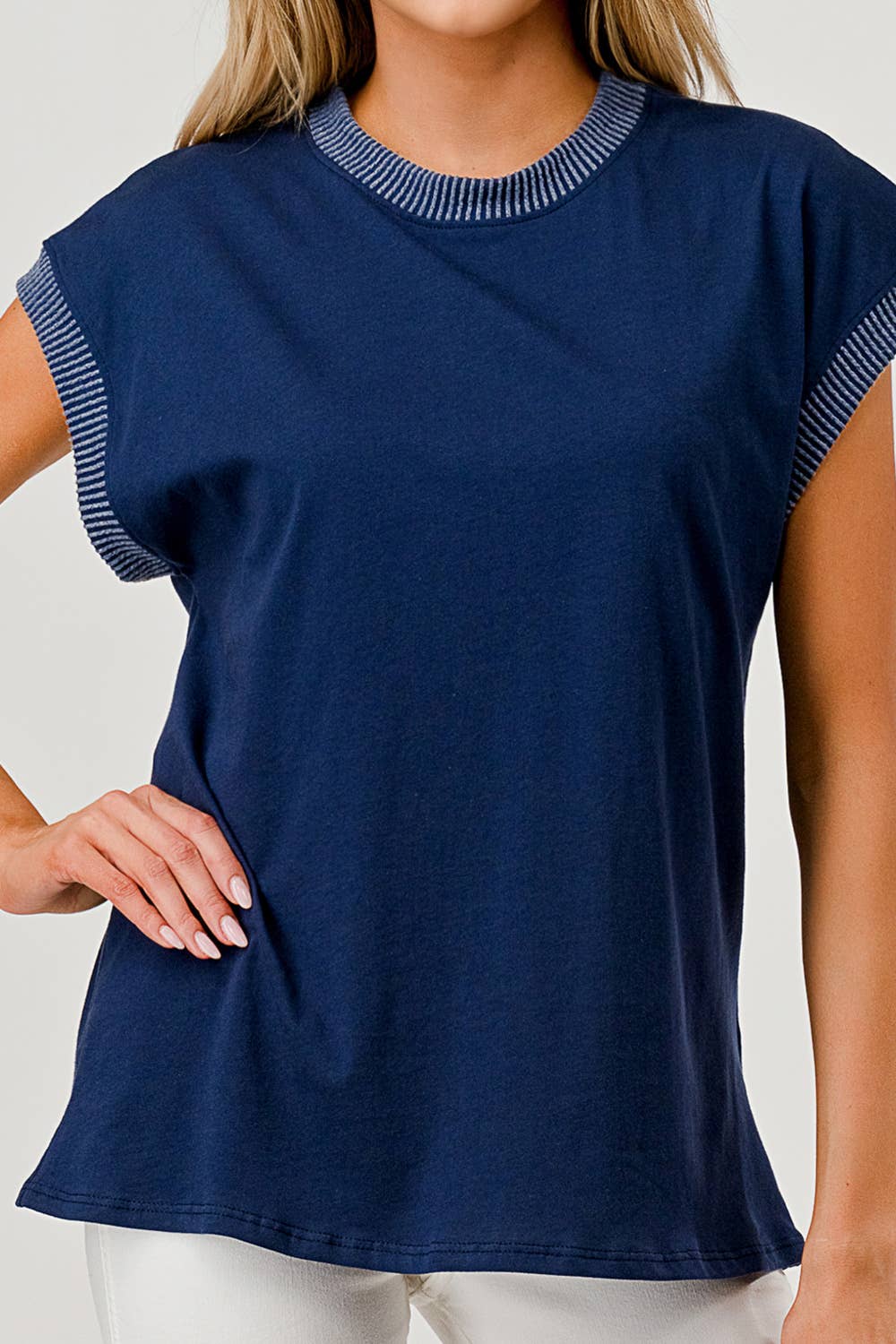 Ribbed Edge Navy Top