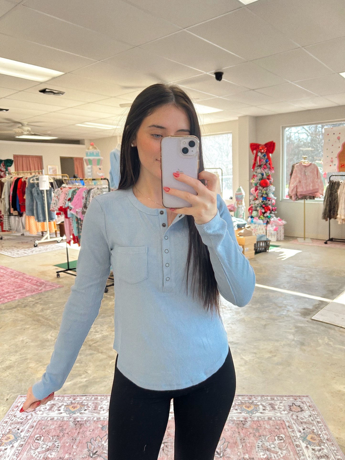 Ribbed Henley Long Sleeve