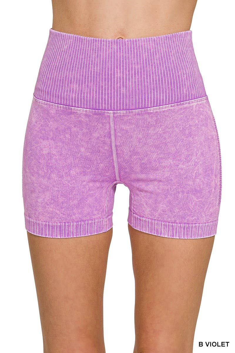 Stone Washed Seamless High Waisted Shorts