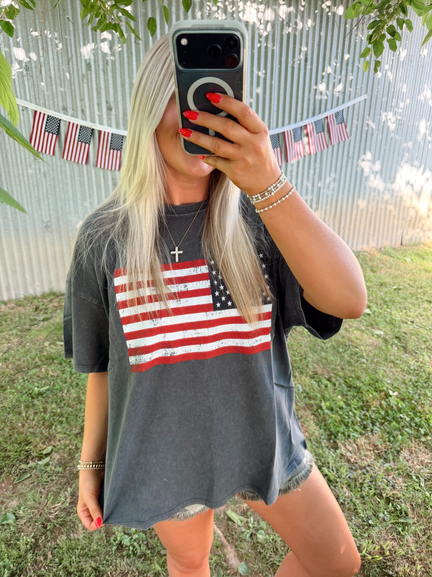 Mineral Washed Flag Graphic Tee