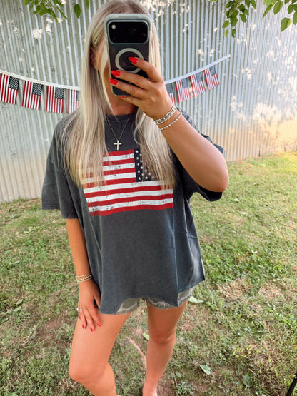 Mineral Washed Flag Graphic Tee