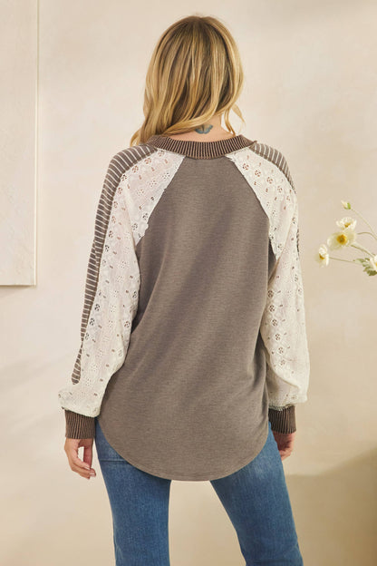 Contrast V Neck Long Sleeve Top