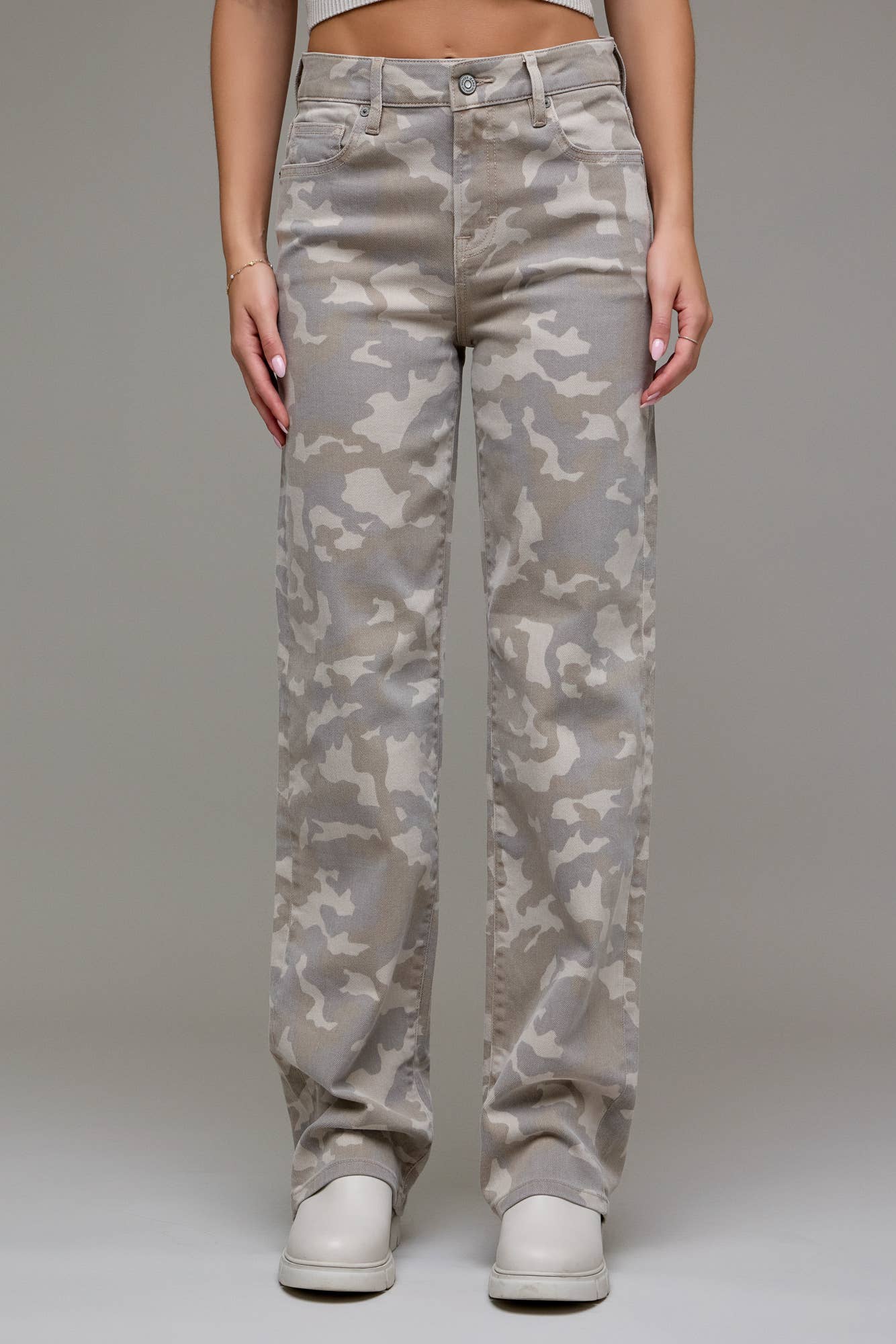Tan Camo Mid Rise Jeans
