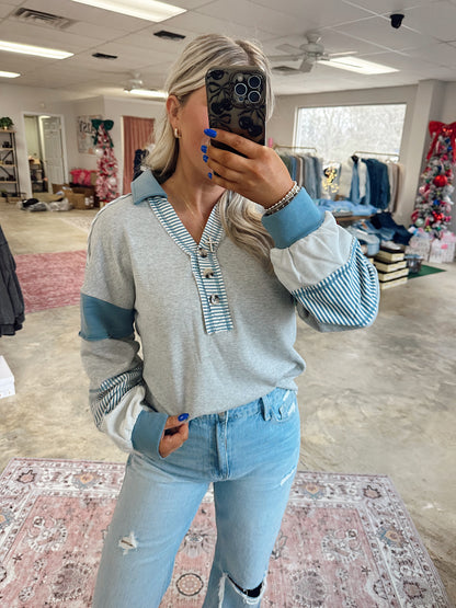 Grey Blue Collared Top