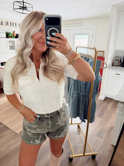 Open Range V-Neck Denim Top
