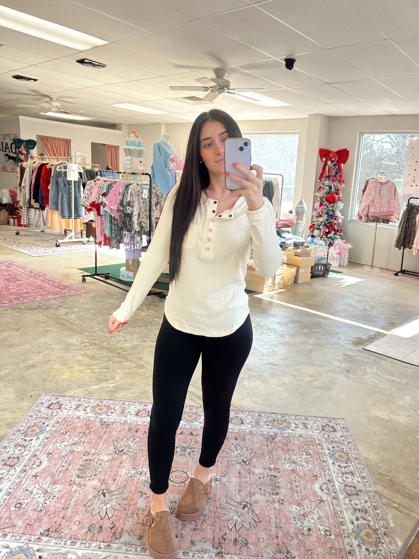 Ribbed Henley Long Sleeve