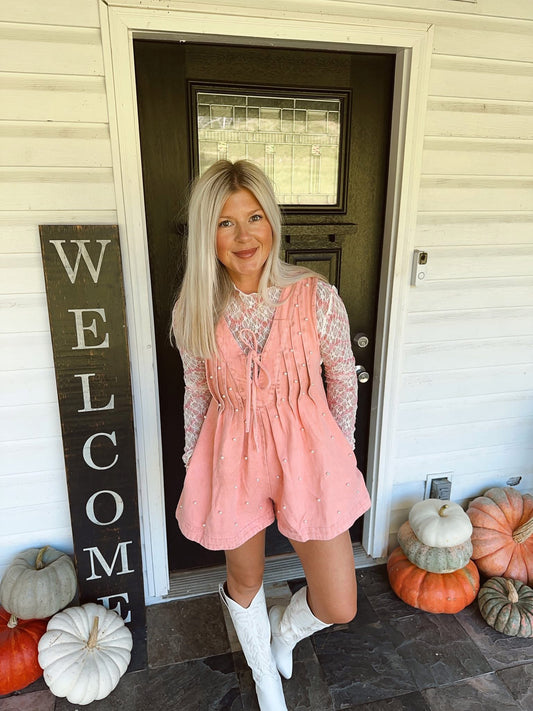 Dusty Pink Pearl Pleated Romper