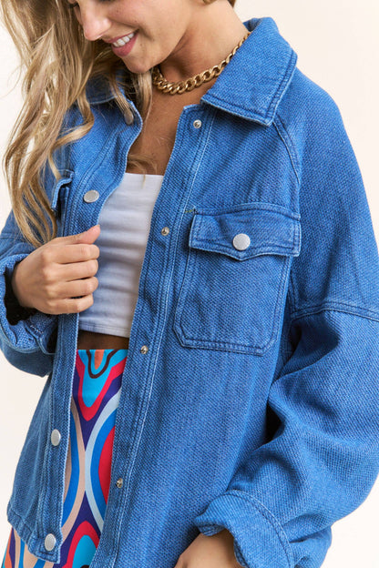 Oversized Snap Button Up Denim Shacket