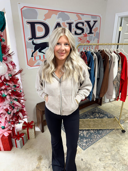 Acid Wash Fleece Cropped Zip Up Jacket