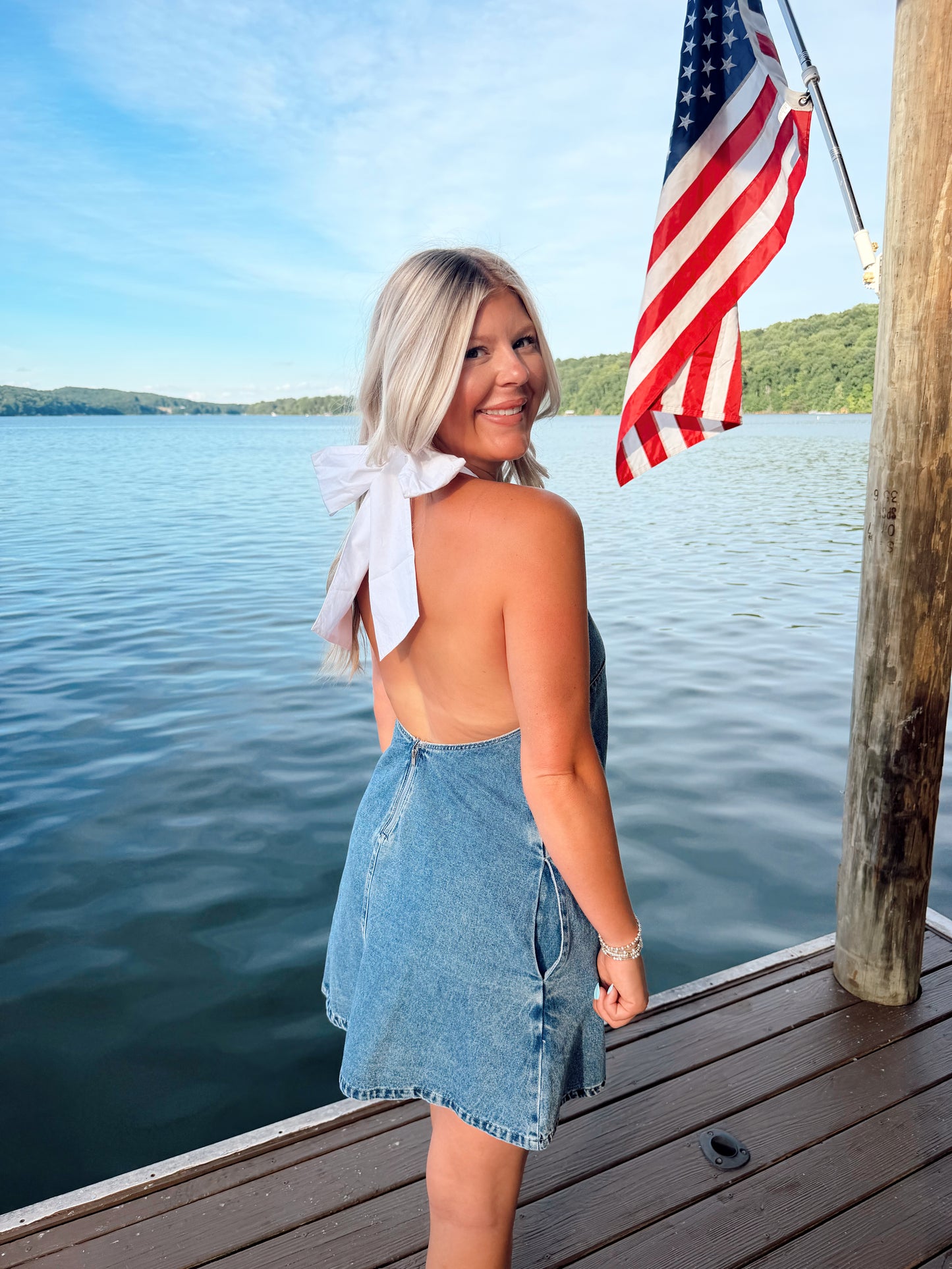 HALTER NECK DENIM DRESS