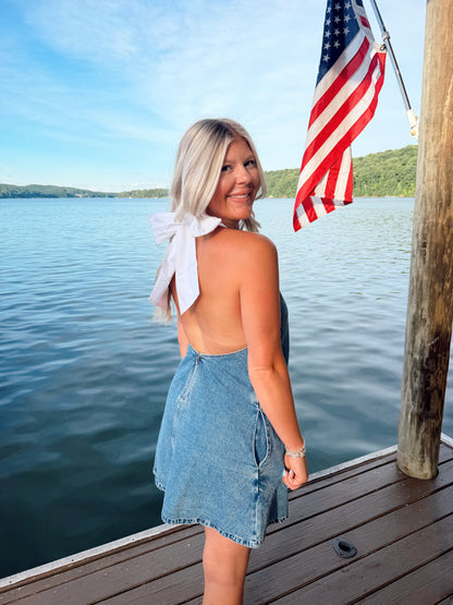 HALTER NECK DENIM DRESS