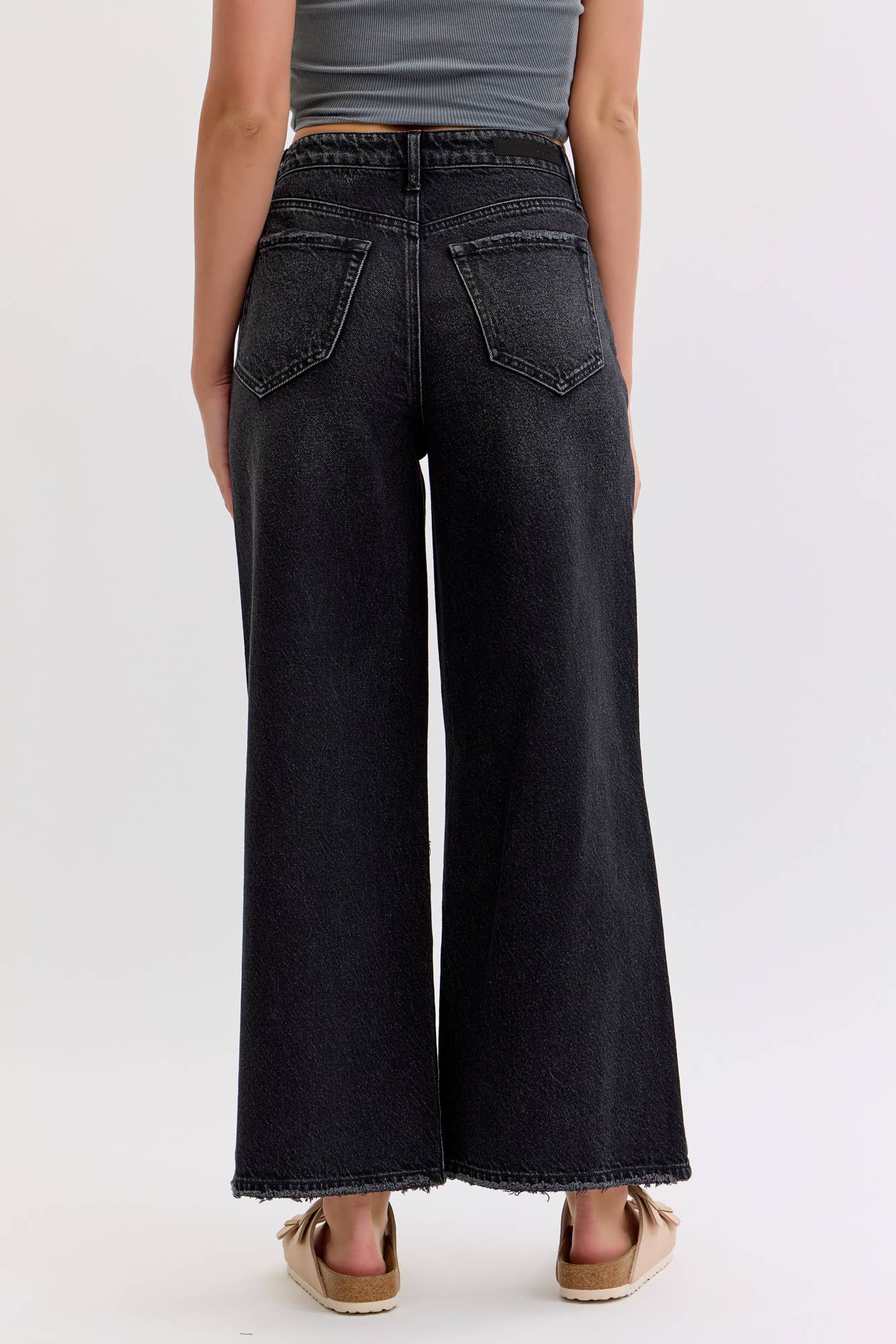 Black High Rise Crop Wide Leg Jeans