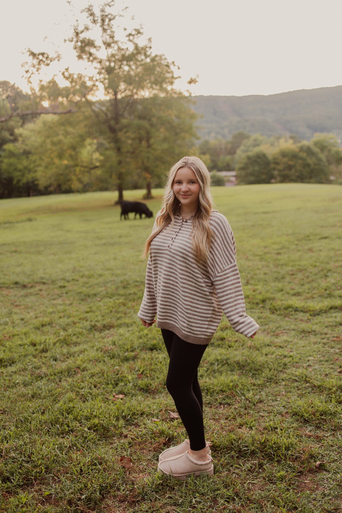 BUTTON HENLEY STRIPE SWEATER