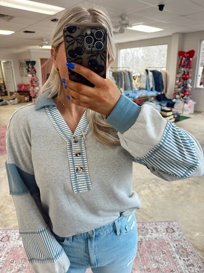 Grey Blue Collared Top