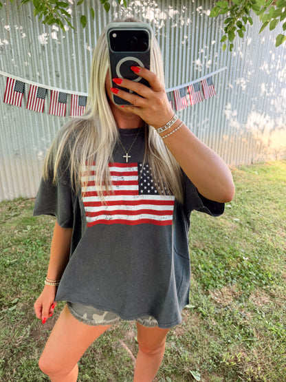 Mineral Washed Flag Graphic Tee
