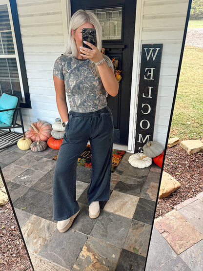 MINERAL WASHED RIBBED SIDE WIDE PANT Black