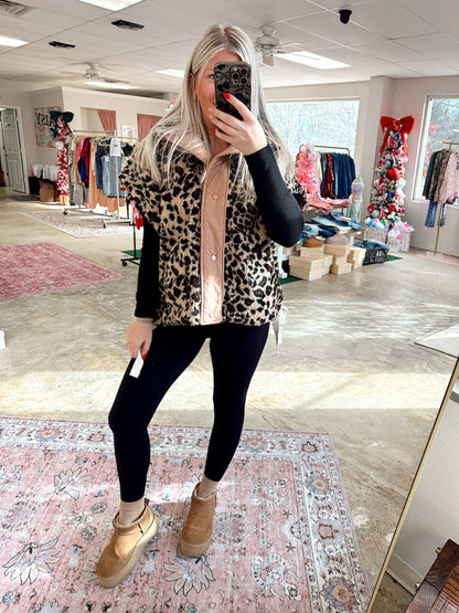 Leopard Button Down Vest