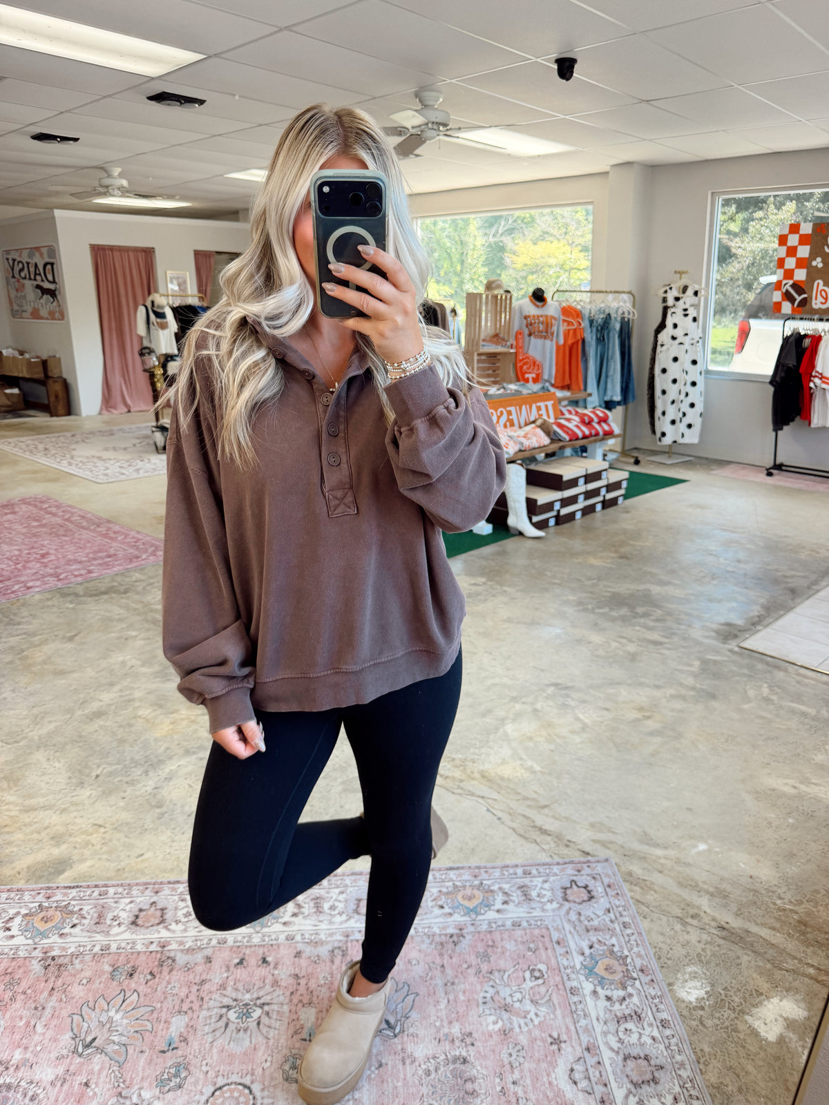 Mineral Wash Button Front Sweatshirt