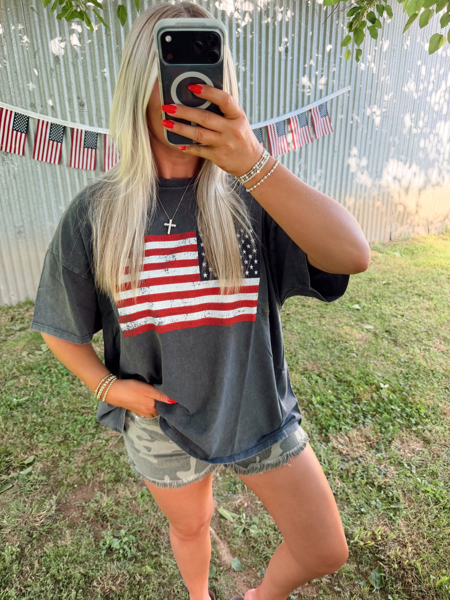 Mineral Washed Flag Graphic Tee