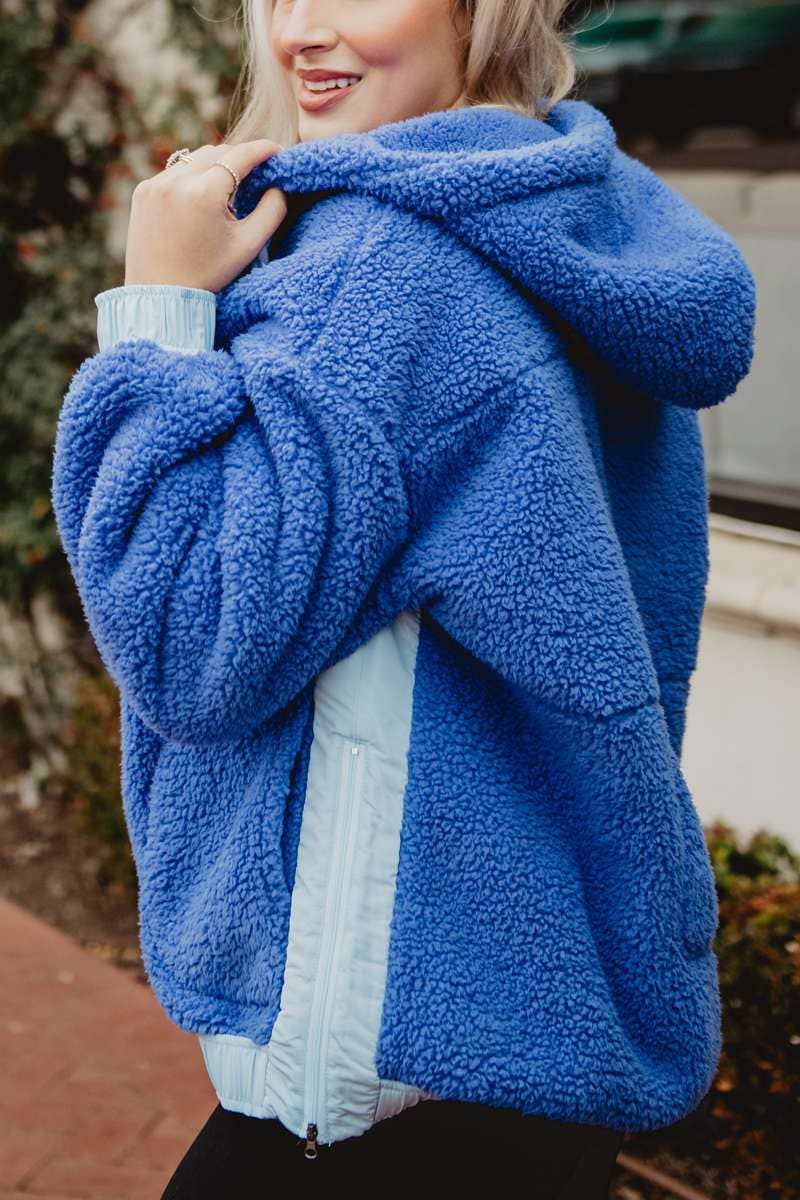 Blue Two-Toned Sherpa Pullover