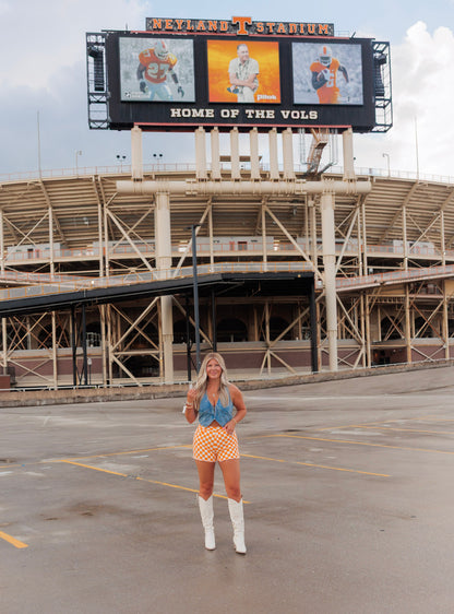 Orange and White Checkered Shorts