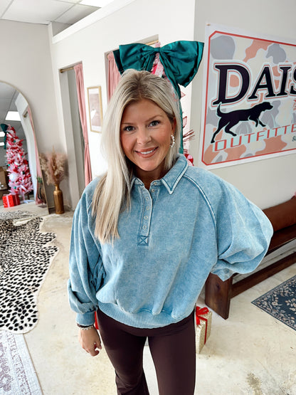 Blue Grey Half Button Pullover