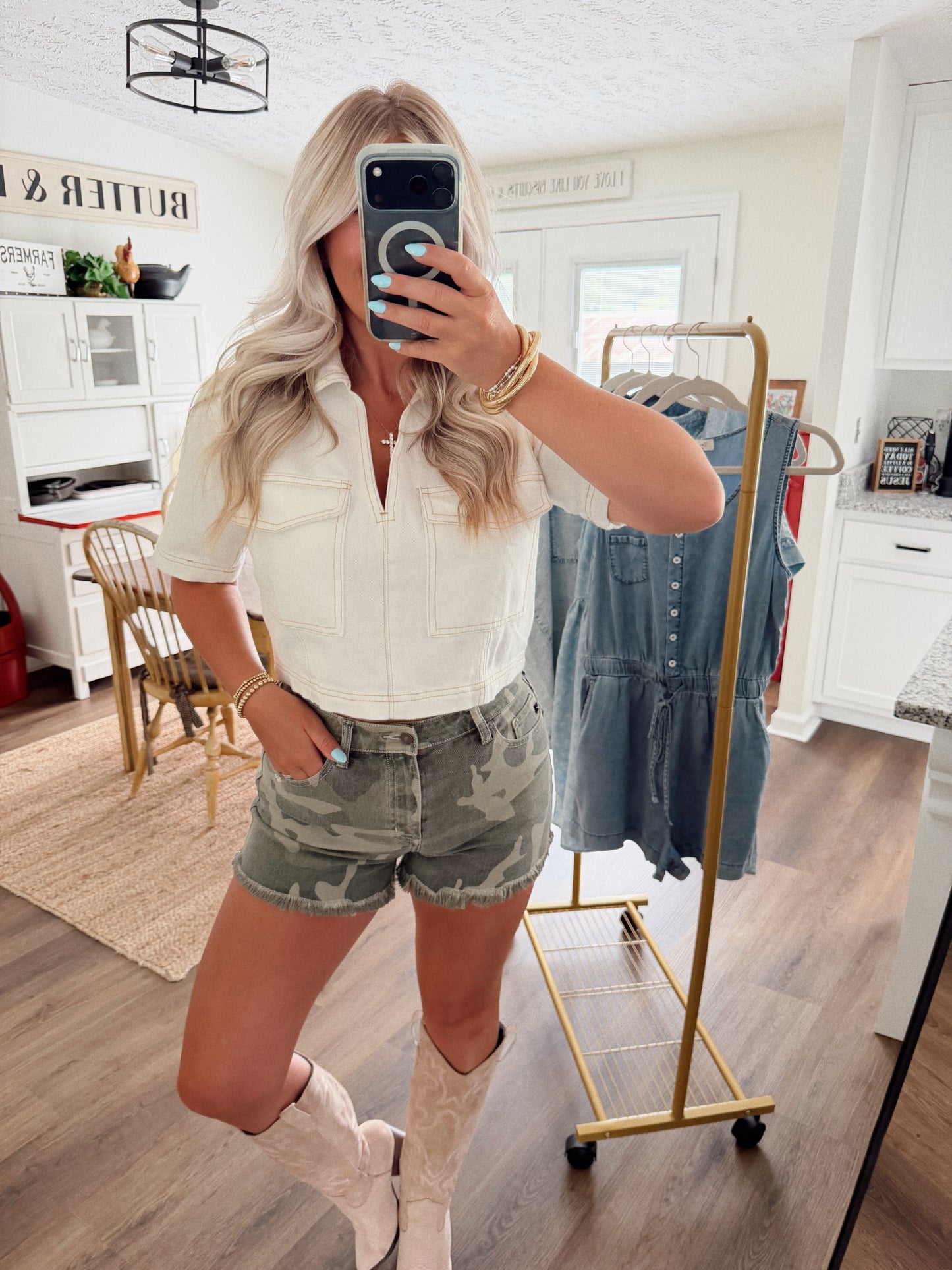 Open Range V-Neck Denim Top