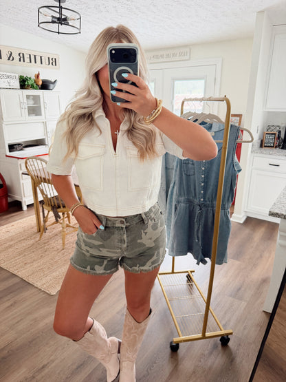Open Range V-Neck Denim Top