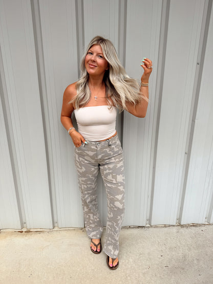 Tan Camo Mid Rise Jeans