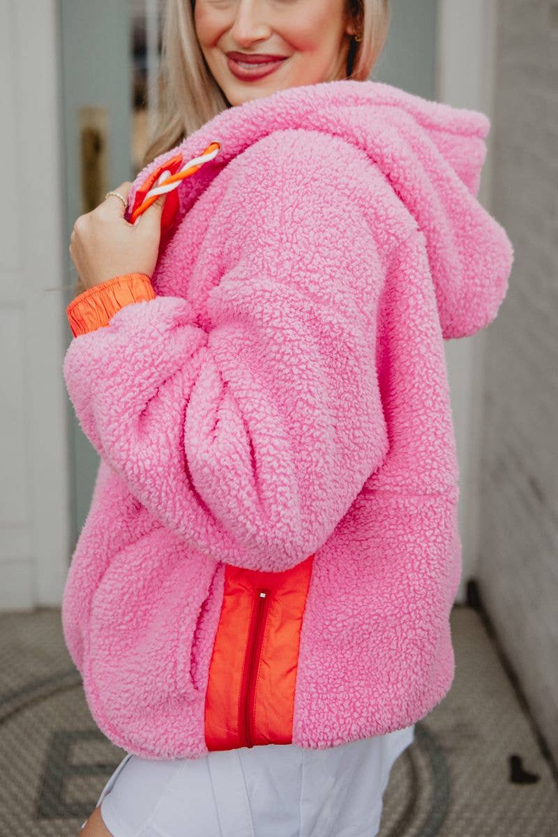 Pink Two-Toned Sherpa Pullover