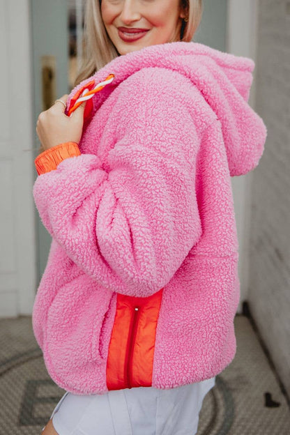 Pink Two-Toned Sherpa Pullover