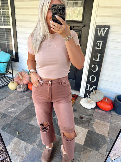 90'S VINTAGE SUPER HIGH RISE CROP FLARE JEANS