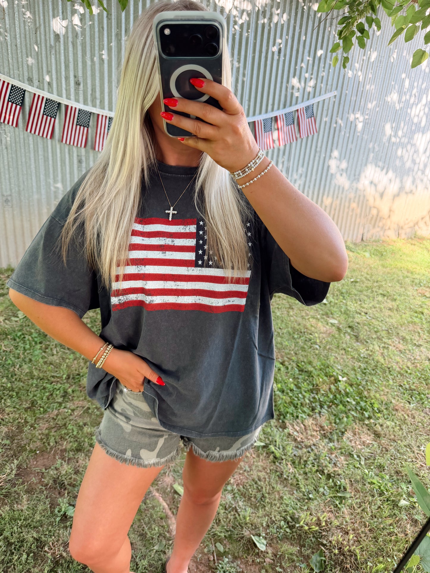 Mineral Washed Flag Graphic Tee