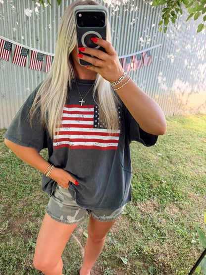 Mineral Washed Flag Graphic Tee