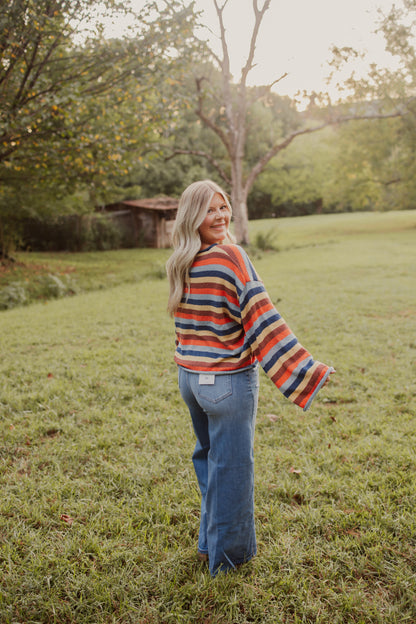 MULTICOLOR STRIPED SWEATER KNIT TOP