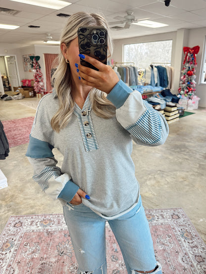 Grey Blue Collared Top